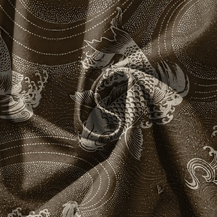 Buddha Stones Pantaloni harem da uomo in puro cotone con coulisse e tasche, fantasia a onde koi. - image 17