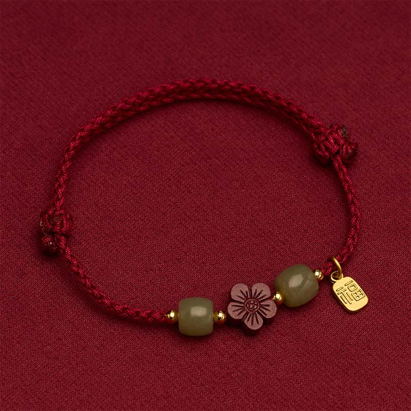Buddha Stones Braccialetto portafortuna con fiori e cordino rosso, carattere Cinnabar Fu, colores, colore Cinnabar Fus, - image 1