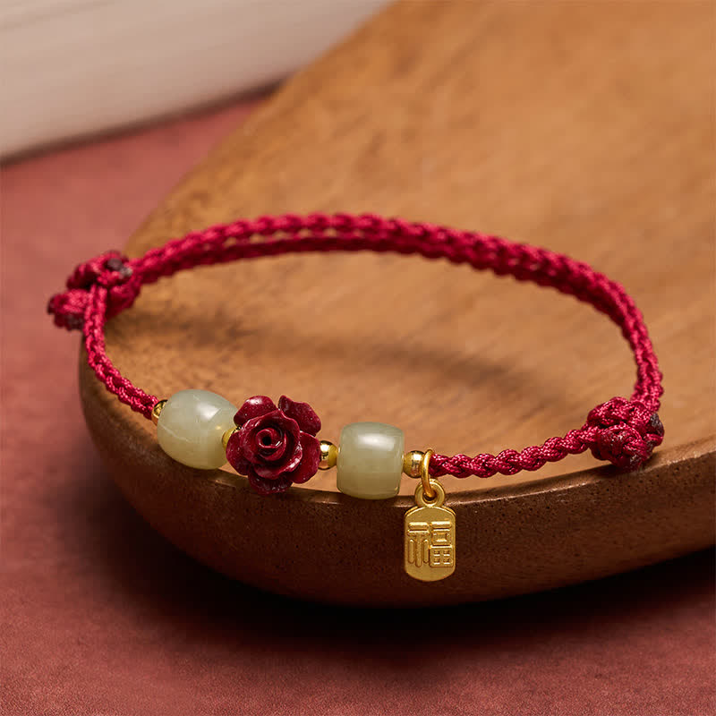 Buddha Stones Braccialetto portafortuna con cordino rosso rosato e personaggio Cinnabar Fu. - Filo Rosso (Protezione ♥ Fortuna) - image 0
