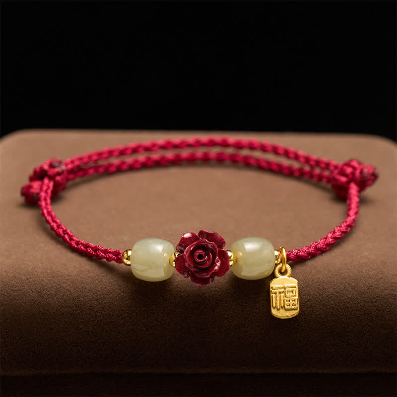 Buddha Stones Braccialetto portafortuna con cordino rosso rosato e personaggio Cinnabar Fu. - image 1