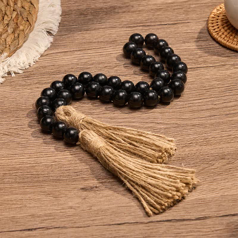 Buddha Stones Ghirlanda di perline di legno rustiche minimaliste nere per spazi tranquilli e decorazioni per una vita consapevole. - image 1