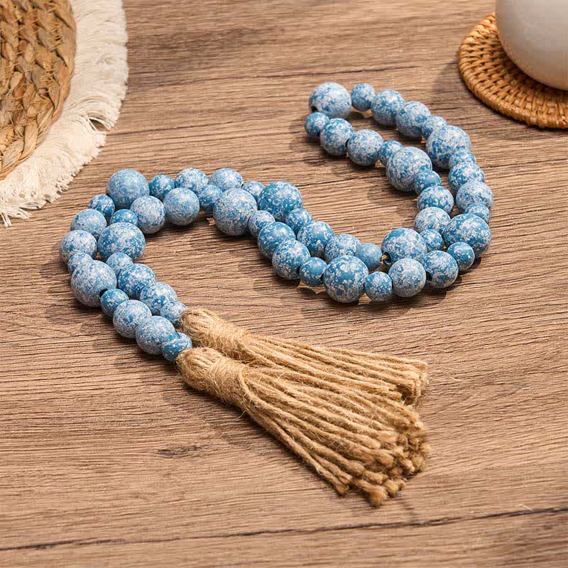 Buddha Stones Decorazione da appendere con doppia nappa di perline di legno rustico, stile Mindful Living. - image 18