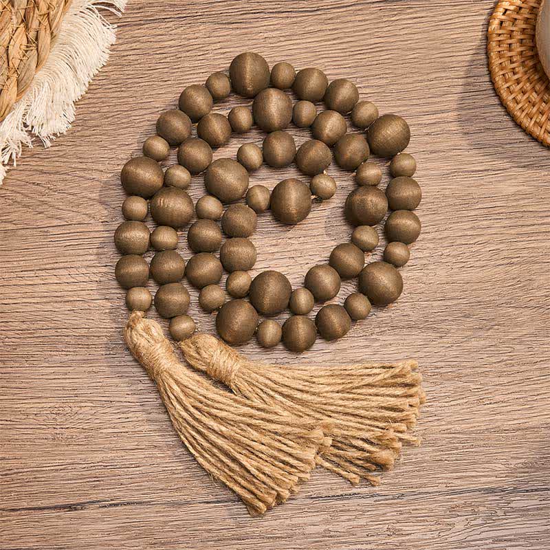 Buddha Stones Decorazione da appendere con doppia nappa di perline di legno rustico, stile Mindful Living. - Legno robusto - image 0