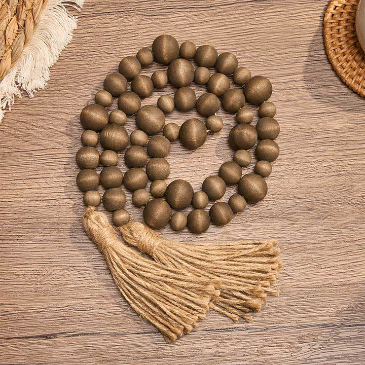 Buddha Stones Decorazione da appendere con doppia nappa di perline di legno rustico, stile Mindful Living. - Legno robusto - image 0