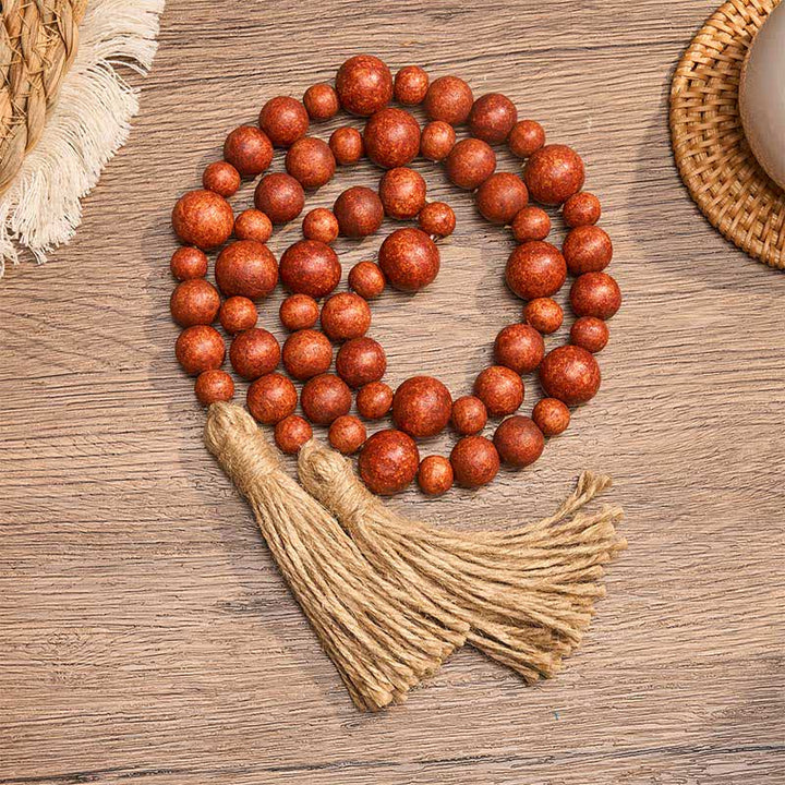 Buddha Stones Decorazione da appendere con doppia nappa di perline di legno rustico, stile Mindful Living. - Rosso - image 8