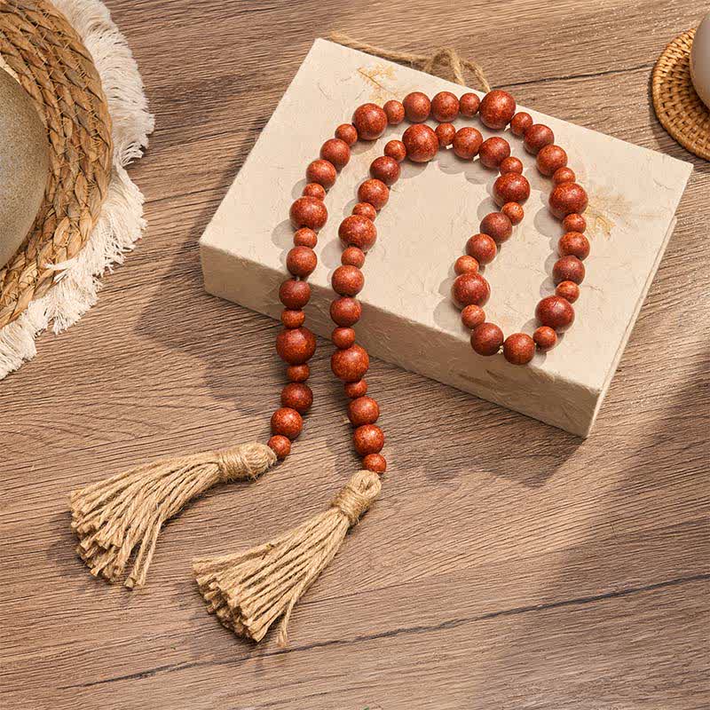 Buddha Stones Decorazione da appendere con doppia nappa di perline di legno rustico, stile Mindful Living. - image 9