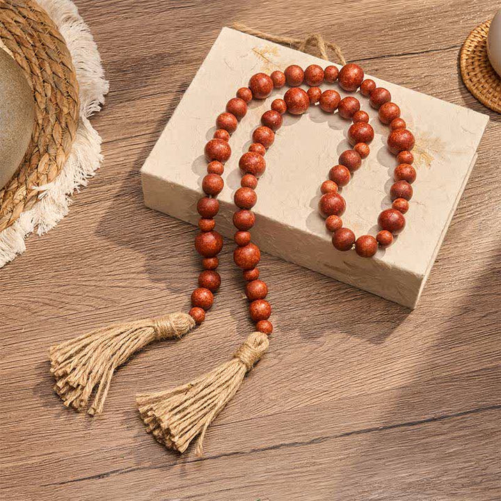 Buddha Stones Decorazione da appendere con doppia nappa di perline di legno rustico, stile Mindful Living. - image 9