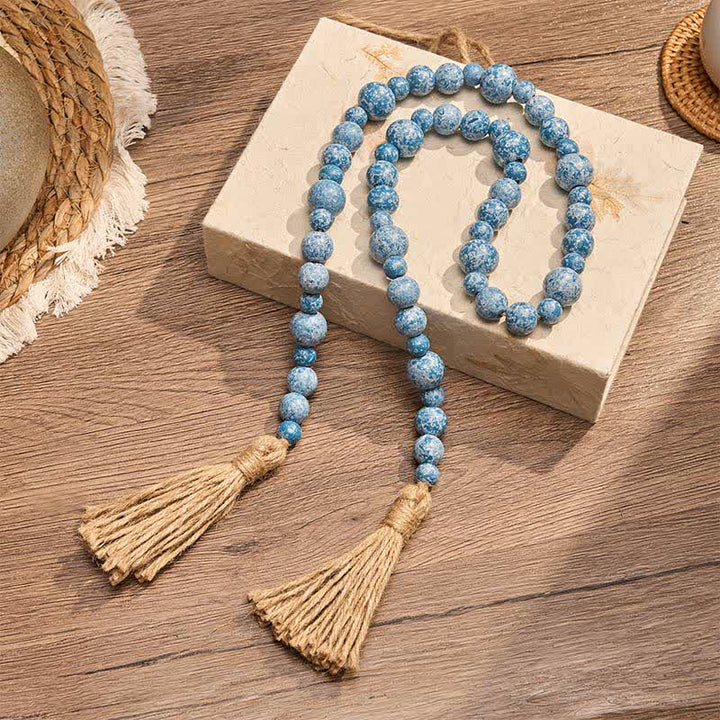 Buddha Stones Decorazione da appendere con doppia nappa di perline di legno rustico, stile Mindful Living. - image 17