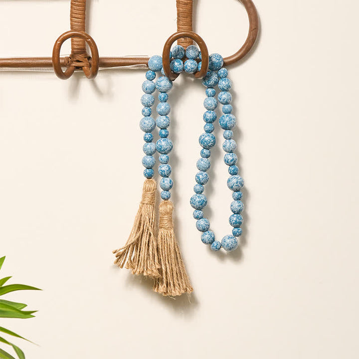 Buddha Stones Decorazione da appendere con doppia nappa di perline di legno rustico, stile Mindful Living. - image 22