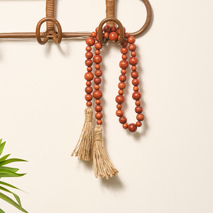 Buddha Stones Decorazione da appendere con doppia nappa di perline di legno rustico, stile Mindful Living. - image 14