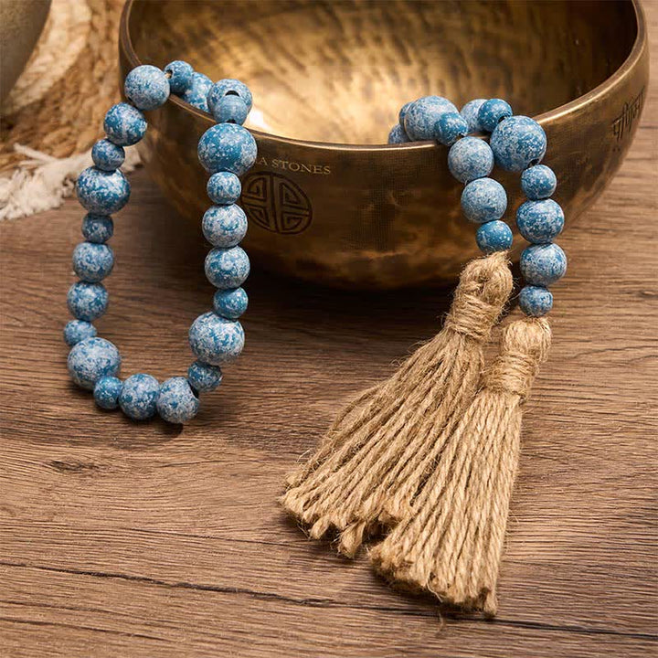 Buddha Stones Decorazione da appendere con doppia nappa di perline di legno rustico, stile Mindful Living. - image 21