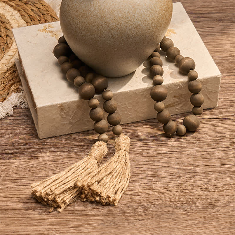 Buddha Stones Decorazione da appendere con doppia nappa di perline di legno rustico, stile Mindful Living. - image 4