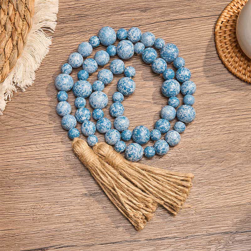 Buddha Stones Decorazione da appendere con doppia nappa di perline di legno rustico, stile Mindful Living. - Blu - image 16
