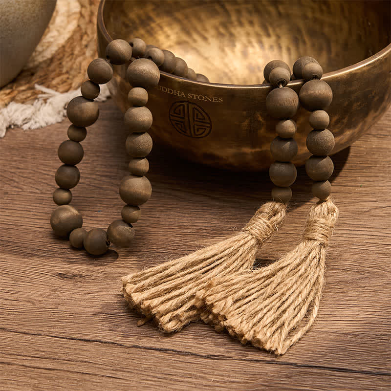 Buddha Stones Decorazione da appendere con doppia nappa di perline di legno rustico, stile Mindful Living. - image 5