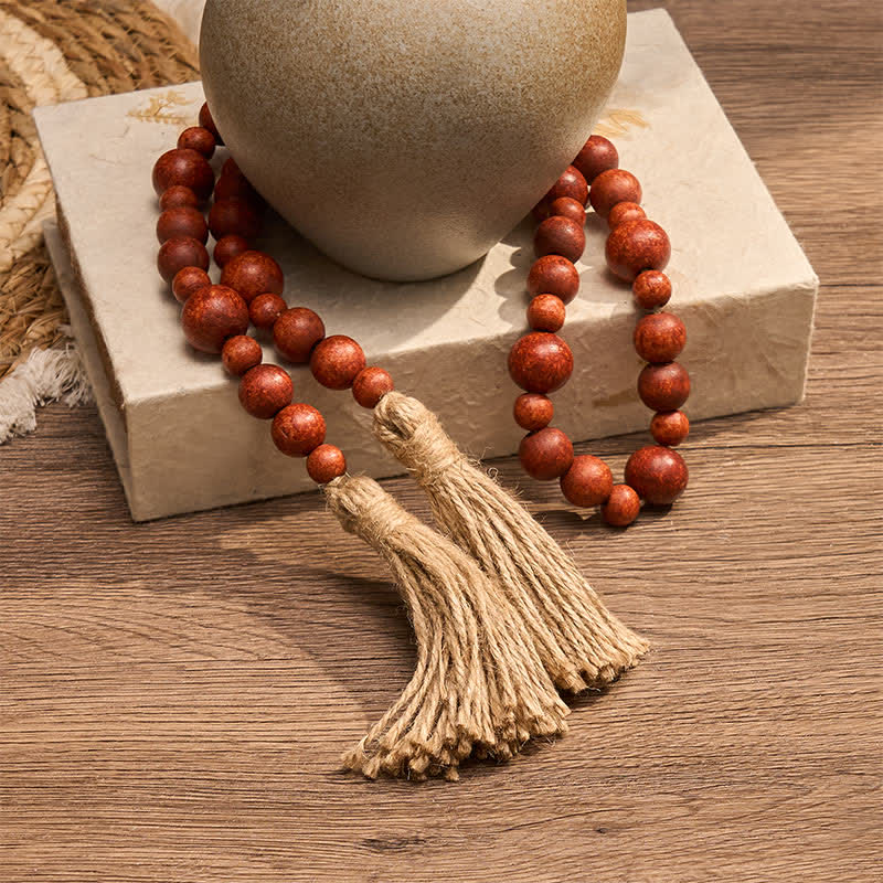 Buddha Stones Decorazione da appendere con doppia nappa di perline di legno rustico, stile Mindful Living. - image 12