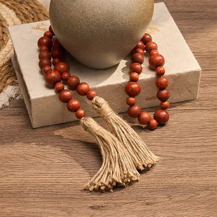 Buddha Stones Decorazione da appendere con doppia nappa di perline di legno rustico, stile Mindful Living. - image 12