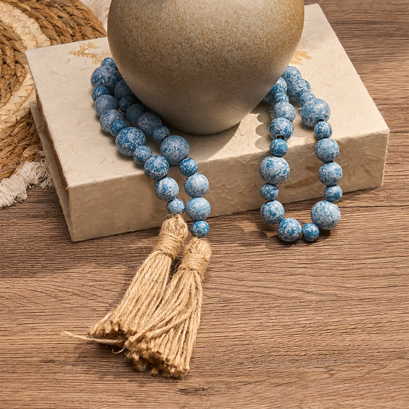 Buddha Stones Decorazione da appendere con doppia nappa di perline di legno rustico, stile Mindful Living. - image 20