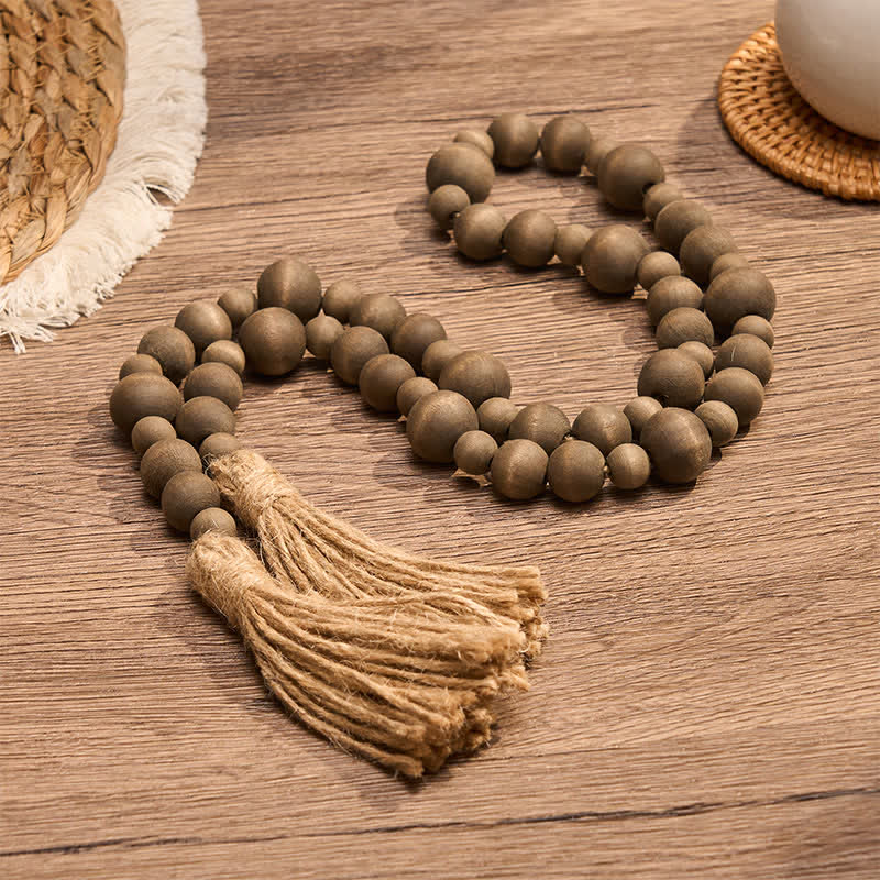 Buddha Stones Decorazione da appendere con doppia nappa di perline di legno rustico, stile Mindful Living. - image 2