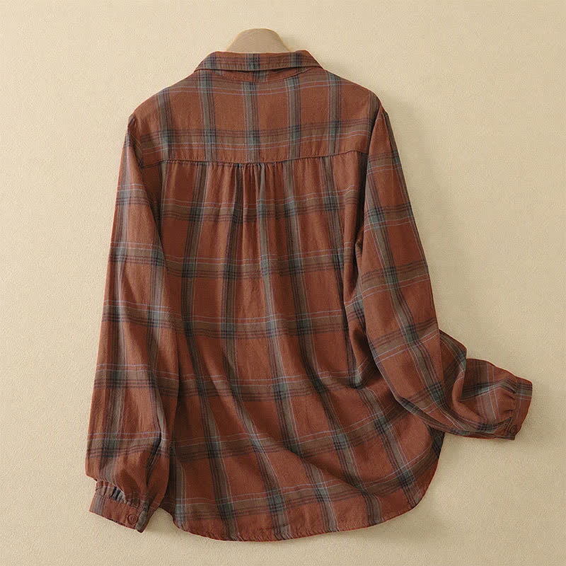 Buddha Stones Camicia da donna a maniche lunghe, classica, a quadri, con taschino applicato, ideale per l'autunno. - image 1