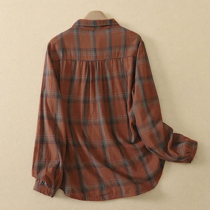 Buddha Stones Camicia da donna a maniche lunghe, classica, a quadri, con taschino applicato, ideale per l'autunno. - image 1