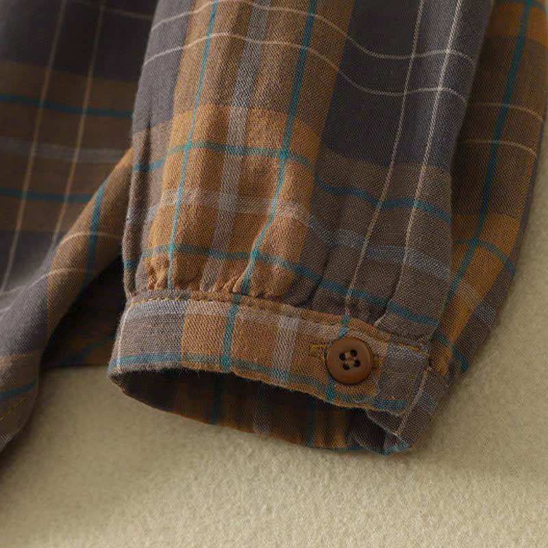Buddha Stones Camicia da donna a maniche lunghe, classica, a quadri, con taschino applicato, ideale per l'autunno. - image 15