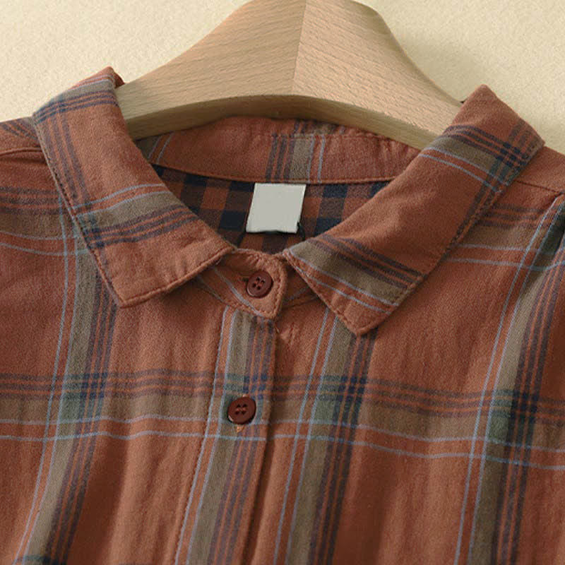 Buddha Stones Camicia da donna a maniche lunghe, classica, a quadri, con taschino applicato, ideale per l'autunno. - image 2