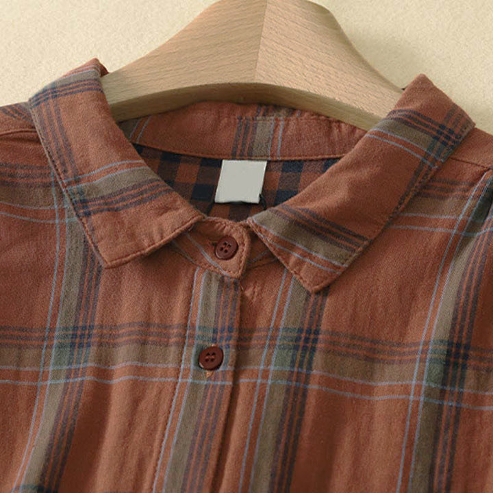 Buddha Stones Camicia da donna a maniche lunghe, classica, a quadri, con taschino applicato, ideale per l'autunno. - image 2