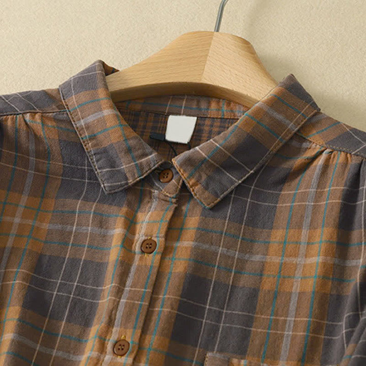 Buddha Stones Camicia da donna a maniche lunghe, classica, a quadri, con taschino applicato, ideale per l'autunno. - image 14