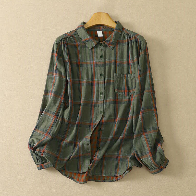Buddha Stones Camicia da donna a maniche lunghe, classica, a quadri, con taschino applicato, ideale per l'autunno. - Verde oliva scuro - US8-10, UK/AU12-14, EU40-42 (2XL) - image 10