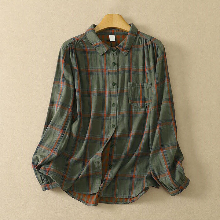 Buddha Stones Camicia da donna a maniche lunghe, classica, a quadri, con taschino applicato, ideale per l'autunno. - Verde oliva scuro - US8-10, UK/AU12-14, EU40-42 (2XL) - image 10
