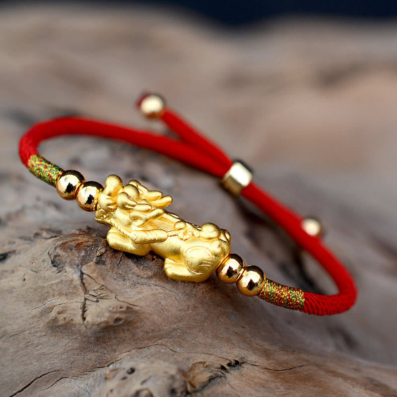 Braccialetto Buddha Stones PiXiu Luck Red String placcato oro 24K - Cordino rosso (oro) (circonferenza del polso 12-19 cm) - Argento sterling 999 - image 0