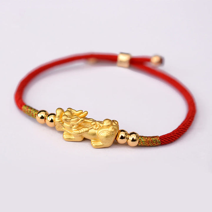 Braccialetto Buddha Stones PiXiu Luck Red String placcato oro 24K - image 4