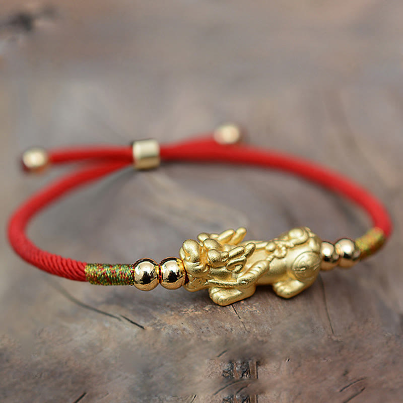 Braccialetto Buddha Stones PiXiu Luck Red String placcato oro 24K - image 2