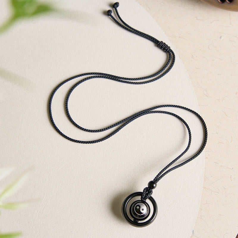 Buddha Stones Collana con ciondolo Yin Yang in onice nera e ossidiana nera, con equilibrio - image 9