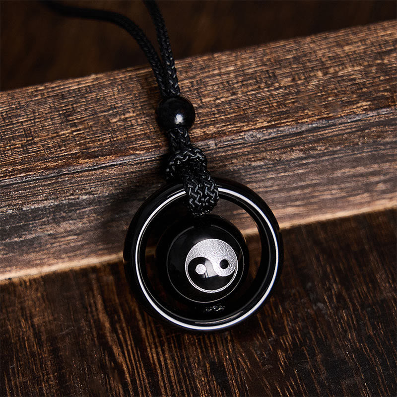 Buddha Stones Collana con ciondolo Yin Yang in onice nera e ossidiana nera, con equilibrio - image 4