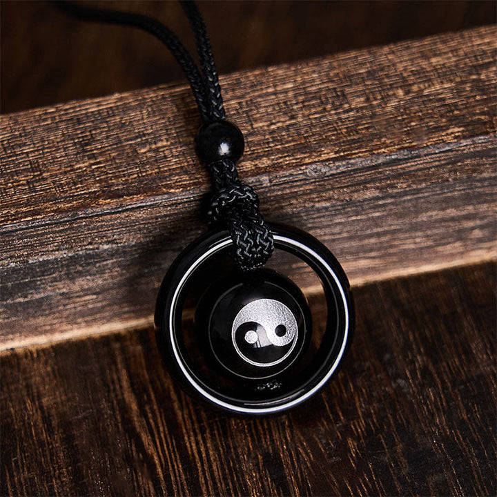Buddha Stones Collana con ciondolo Yin Yang in onice nera e ossidiana nera, con equilibrio - image 4