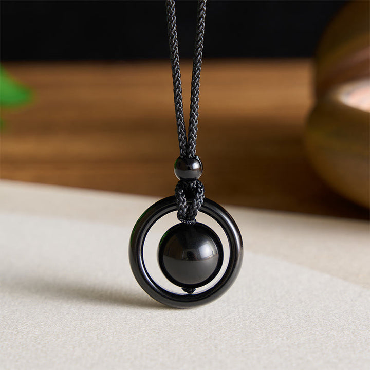 Buddha Stones Collana con ciondolo Yin Yang in onice nera e ossidiana nera, con equilibrio - image 2