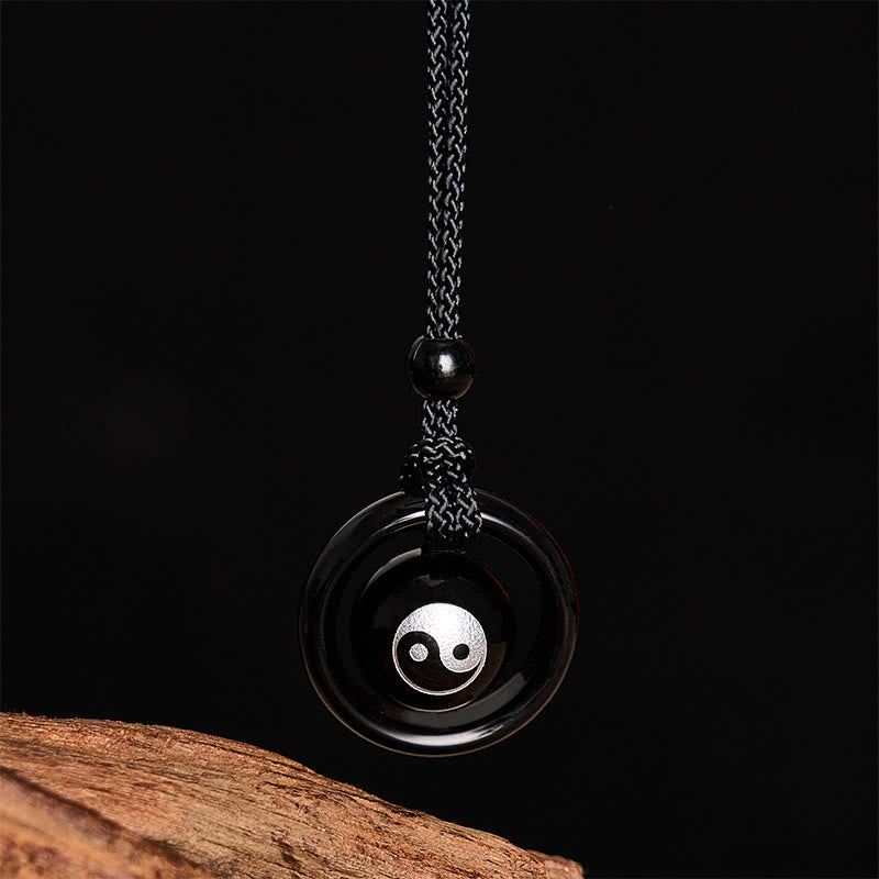 Buddha Stones Collana con ciondolo Yin Yang in onice nera e ossidiana nera, con equilibrio - image 8