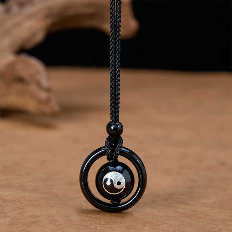 Buddha Stones Collana con ciondolo Yin Yang in onice nera e ossidiana nera, con equilibrio - Yin Yang (lunghezza della collana: 23,6 pollici / 60 cm) - image 0
