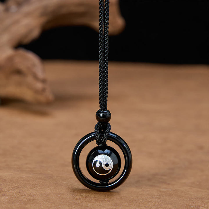 Buddha Stones Collana con ciondolo Yin Yang in onice nera e ossidiana nera, con equilibrio - Yin Yang (lunghezza della collana: 23,6 pollici / 60 cm) - image 0