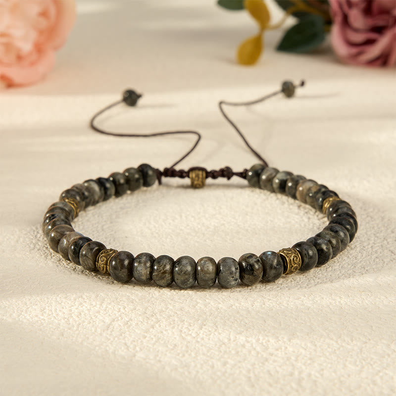 Buddha Stones Bracciale vintage con perline abaco e pietra di luna nera, intuizione - Pietra di luna nera (Circonferenza del polso: 6,3-6,7 pollici / 16-17 cm) - image 0