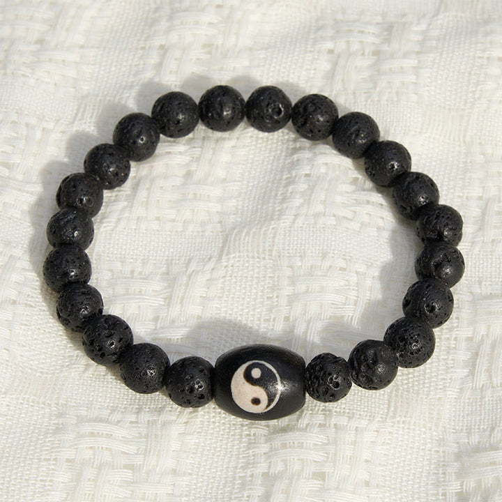 Buddha Stones Bracciale di supporto con perline Yin Yang in onice nera e pietra lavica. - image 1