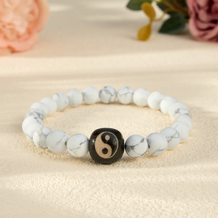 Buddha Stones Bracciale rotondo con perline in onice nera, turchese bianco e simbolo Yin Yang, equilibrio Yin Yang. - Turchese bianco - 5,9–6,3 pollici (15–16 cm) - image 10