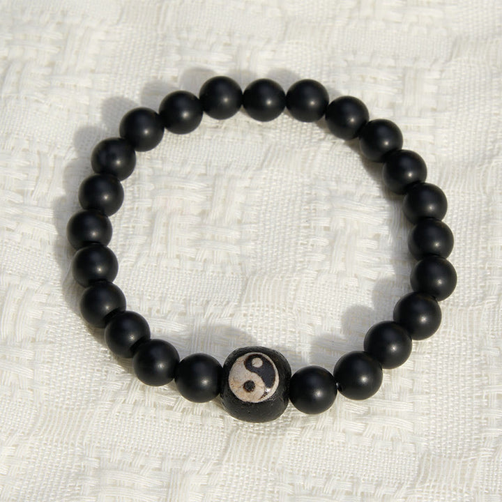 Buddha Stones Bracciale rotondo con perline in onice nera, turchese bianco e simbolo Yin Yang, equilibrio Yin Yang. - image 17