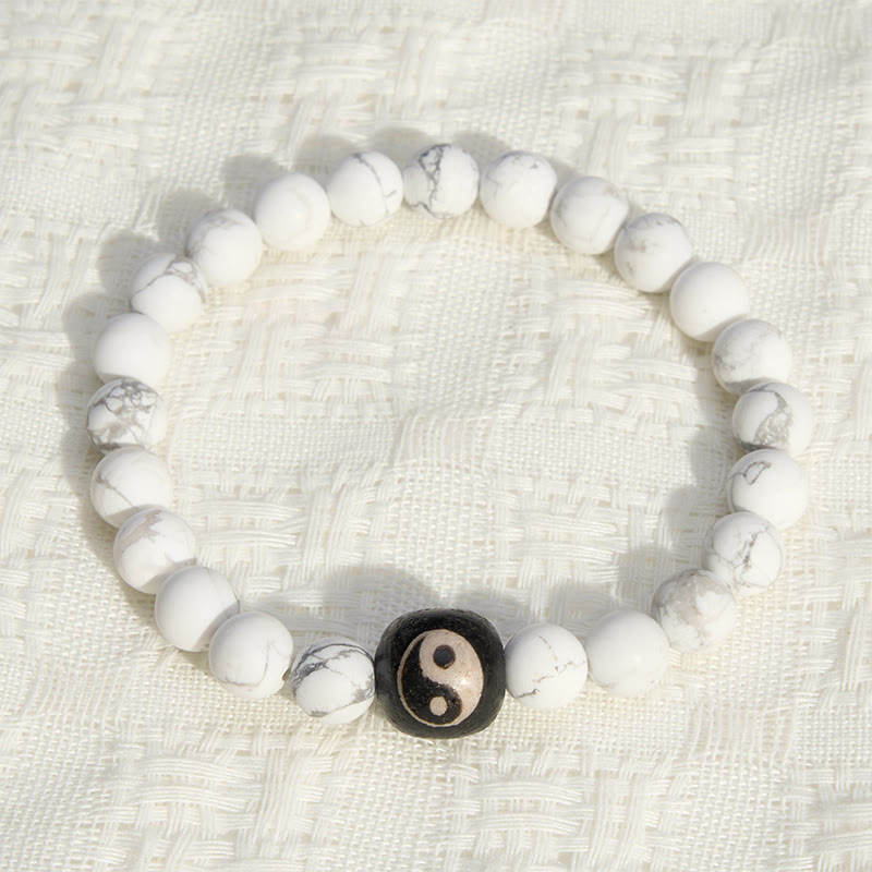 Buddha Stones Bracciale rotondo con perline in onice nera, turchese bianco e simbolo Yin Yang, equilibrio Yin Yang. - image 11