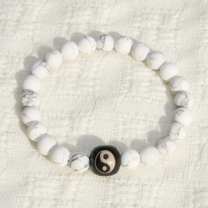 Buddha Stones Bracciale rotondo con perline in onice nera, turchese bianco e simbolo Yin Yang, equilibrio Yin Yang. - image 11