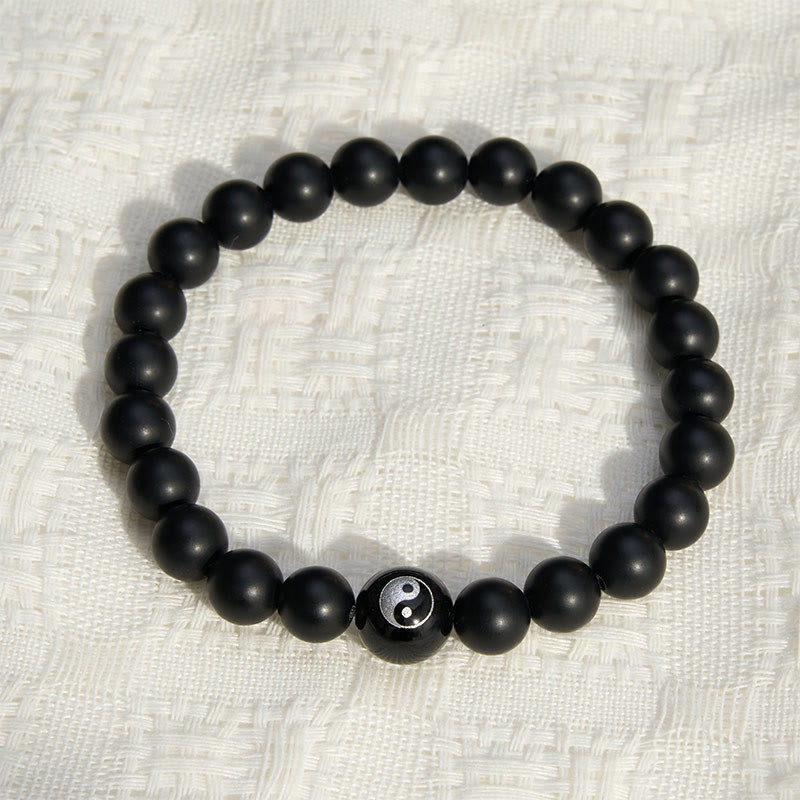 Buddha Stones Bracciale con perline rotonde Yin Yang in onice nera, turchese bianco e ossidiana nera, con motivo Yin Yang. - image 1