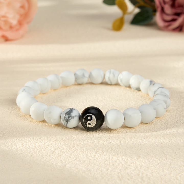 Buddha Stones Bracciale con perline rotonde Yin Yang in onice nera, turchese bianco e ossidiana nera, con motivo Yin Yang. - Turchese bianco - 5,9–6,3 pollici (15–16 cm) - image 11