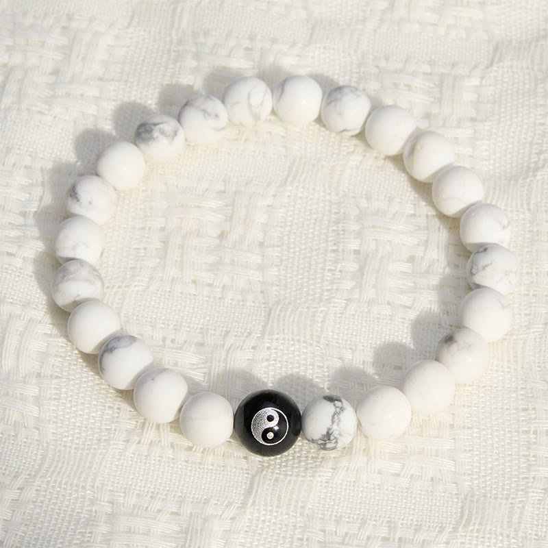Buddha Stones Bracciale con perline rotonde Yin Yang in onice nera, turchese bianco e ossidiana nera, con motivo Yin Yang. - image 12