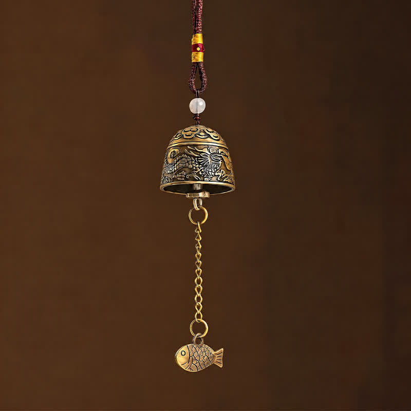 Buddha Stones Campanelli e carillon portafortuna con doppio drago in rame e pesci koi. - image 1
